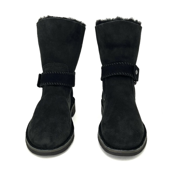 Ugg Cedric Biker Boot Size 6 Black Suede Shearling Uggs Ankle Booties New NWT - Picture 3 of 12